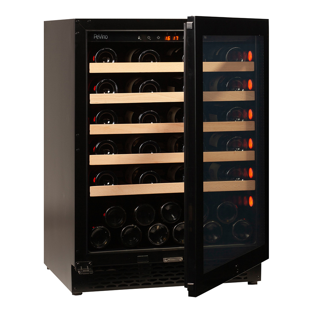 Pevino Majestic 60cm Freestanding Built In Wine Cooler - Black Glass 