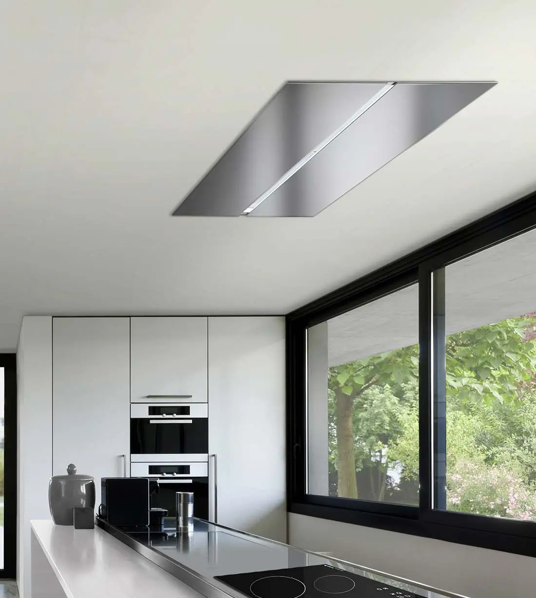 Flush fit ceiling hood