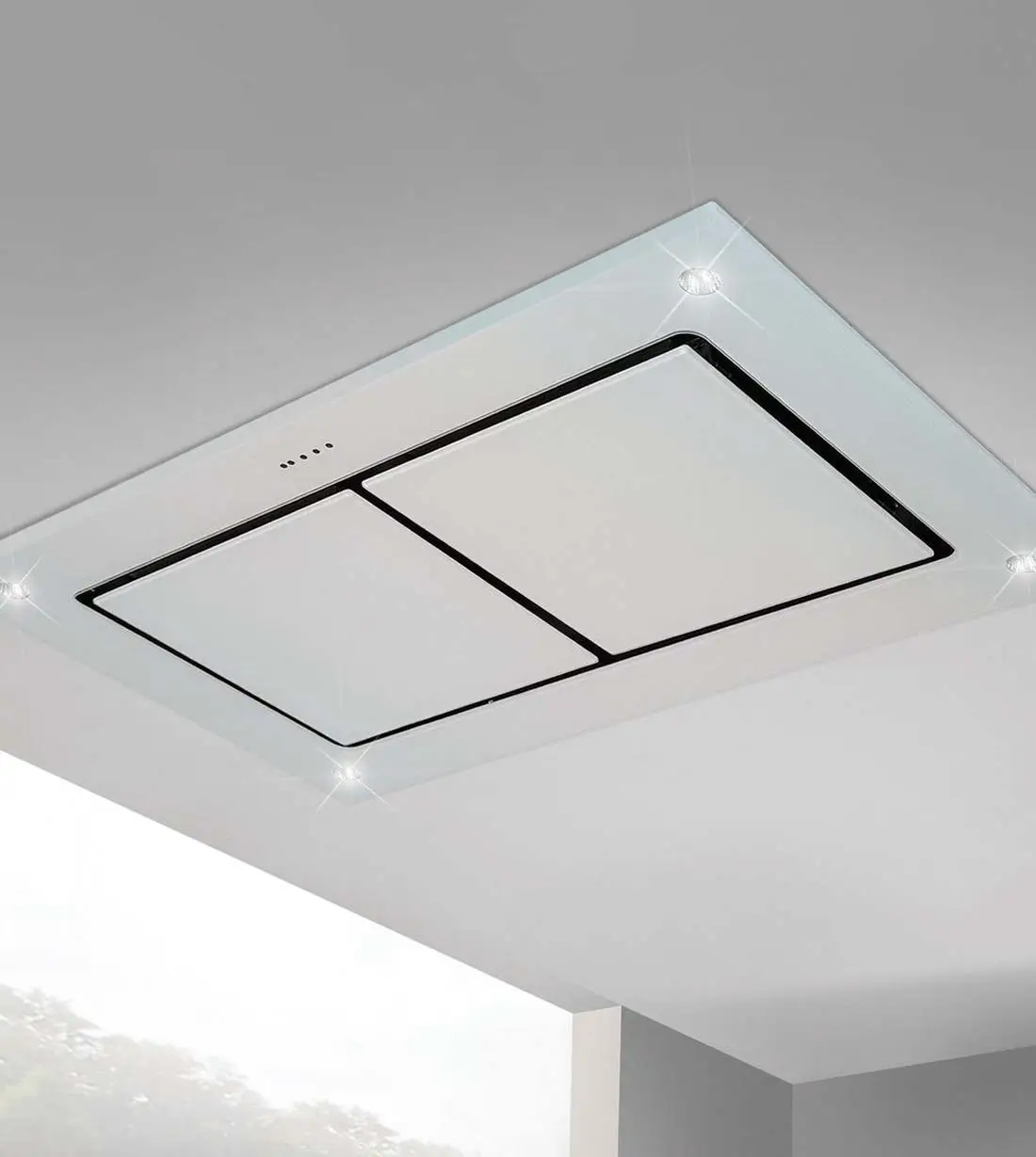 Inline motor ceiling hood