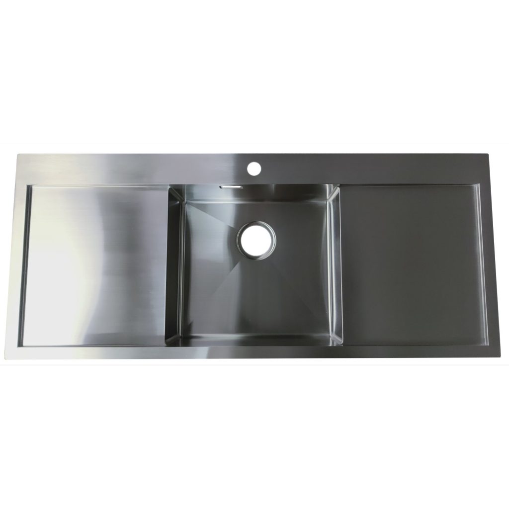 Stainless Steel Double Drainer Sink 1310 X 500mm Modern Living   Double Drainer Kitchen Sink 1 Tap Hole 1024x1024 